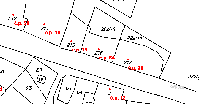 Padochov 64, Oslavany na parcele st. 216 v KÚ Padochov, Katastrální mapa