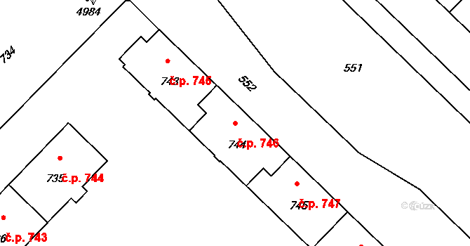 Město 746, Havířov na parcele st. 744 v KÚ Havířov-město, Katastrální mapa