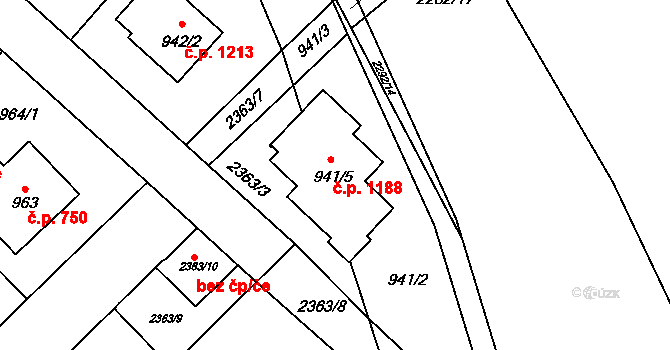 Suchdol 1188, Praha na parcele st. 941/5 v KÚ Suchdol, Katastrální mapa