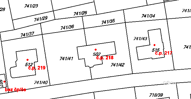 Dolní Kamenice 218, Česká Kamenice na parcele st. 502 v KÚ Dolní Kamenice, Katastrální mapa