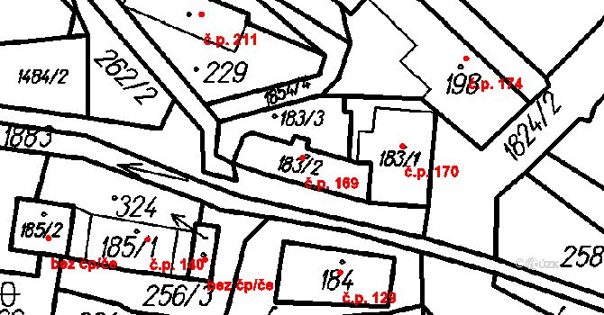 Oloví 169 na parcele st. 183/2 v KÚ Oloví, Katastrální mapa