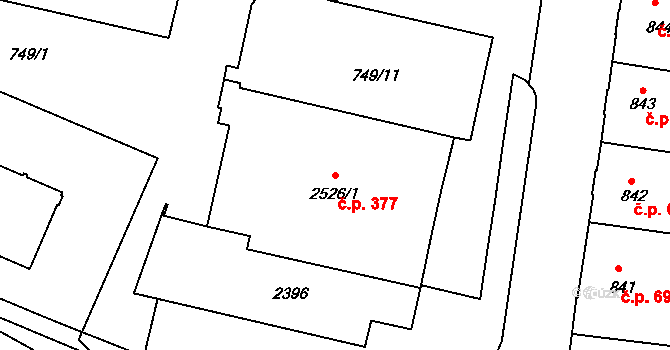 Slaný 377 na parcele st. 2526/1 v KÚ Slaný, Katastrální mapa