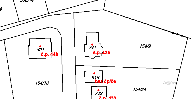 Březová 425, Březová-Oleško na parcele st. 741 v KÚ Březová u Zvole, Katastrální mapa