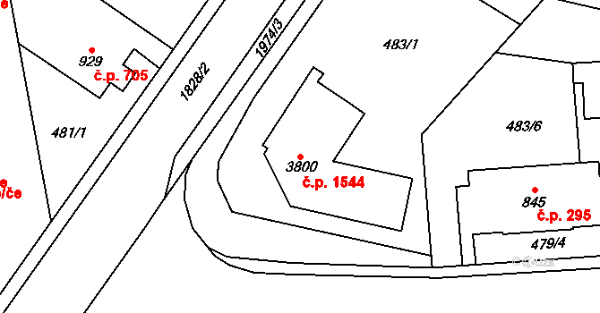 Vrchlabí 1544 na parcele st. 3800 v KÚ Vrchlabí, Katastrální mapa