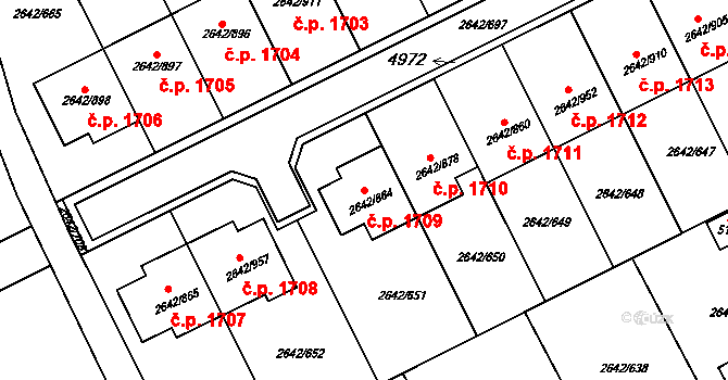 Kuřim 1709 na parcele st. 2642/864 v KÚ Kuřim, Katastrální mapa