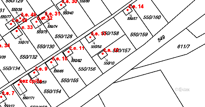 Ráj 12, Karviná na parcele st. 550/10 v KÚ Ráj, Katastrální mapa
