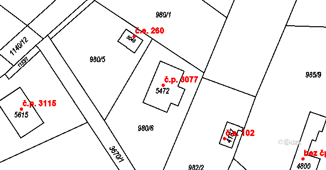 Dvůr Králové nad Labem 3077 na parcele st. 5472 v KÚ Dvůr Králové nad Labem, Katastrální mapa
