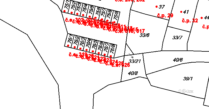 Chanov 325, Obrnice na parcele st. 76/7 v KÚ Chanov, Katastrální mapa