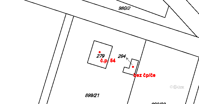 Bežerovice 54, Sudoměřice u Bechyně na parcele st. 279 v KÚ Bežerovice, Katastrální mapa
