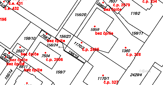 Cheb 2495 na parcele st. 1170/2 v KÚ Cheb, Katastrální mapa