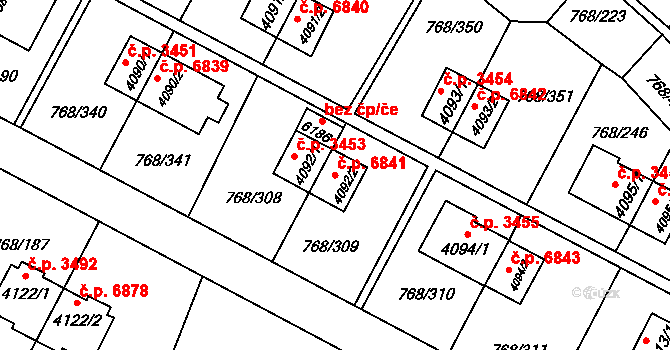 Zlín 6841 na parcele st. 4092/2 v KÚ Zlín, Katastrální mapa