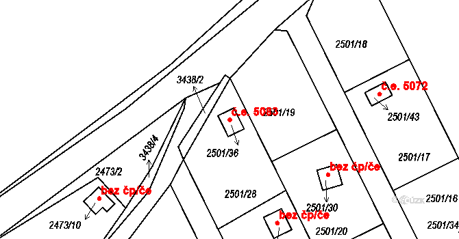 Pelhřimov 5083 na parcele st. 2501/36 v KÚ Pelhřimov, Katastrální mapa