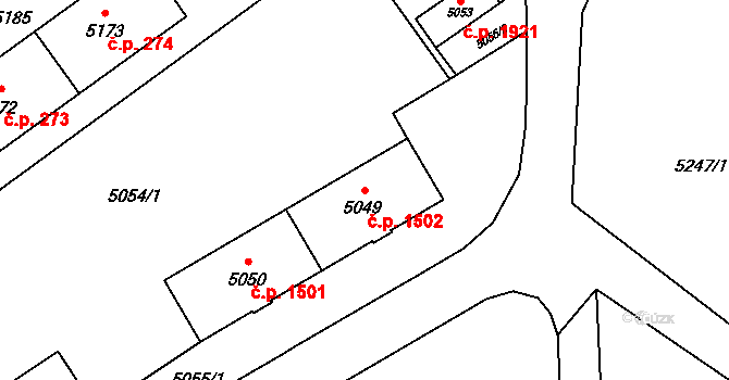 Slezská Ostrava 1502, Ostrava na parcele st. 5049 v KÚ Slezská Ostrava, Katastrální mapa