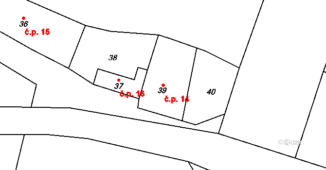 Střemchoví 14, Dolní Loučky na parcele st. 39 v KÚ Střemchoví, Katastrální mapa