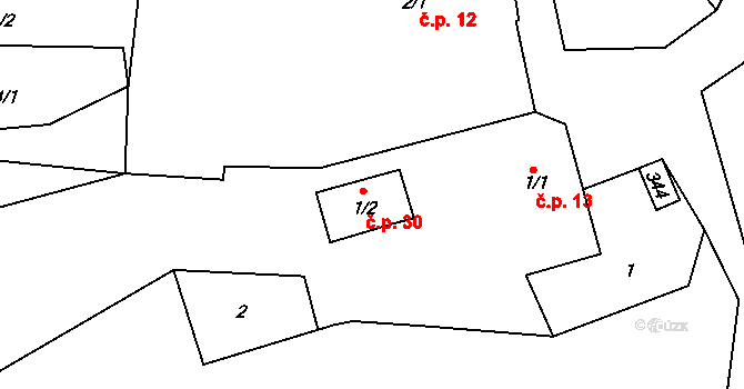 Pivonice 30, Bystřice nad Pernštejnem na parcele st. 1/2 v KÚ Pivonice u Lesoňovic, Katastrální mapa