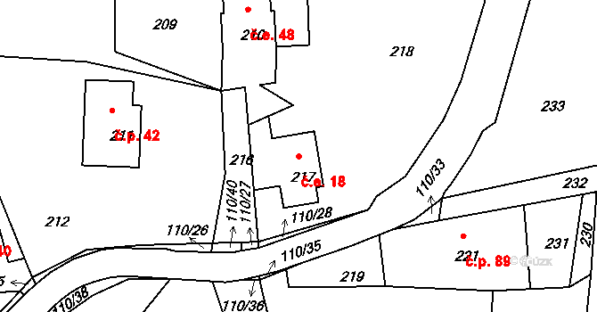 Horní Chřibská 18, Chřibská na parcele st. 217 v KÚ Horní Chřibská, Katastrální mapa