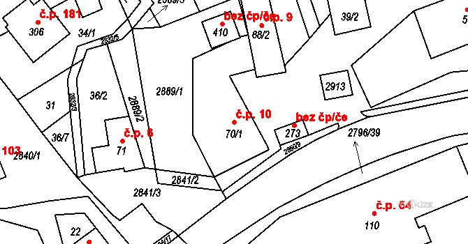 Sehradice 10 na parcele st. 70/1 v KÚ Sehradice, Katastrální mapa