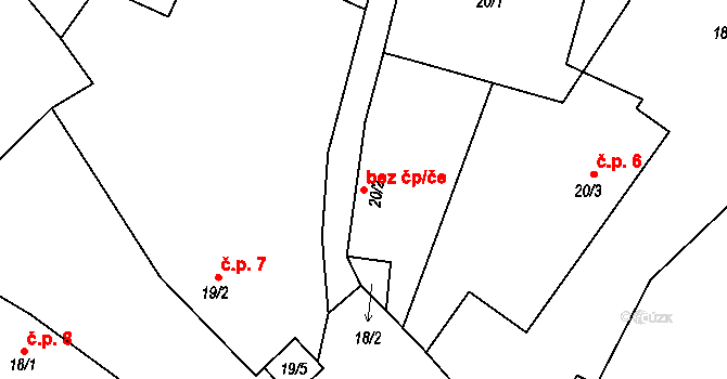 Ostrovec-Lhotka 40684202 na parcele st. 20/2 v KÚ Ostrovec u Terešova, Katastrální mapa