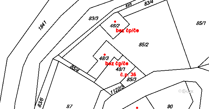 Skuteč 43739202 na parcele st. 48/3 v KÚ Hněvětice, Katastrální mapa