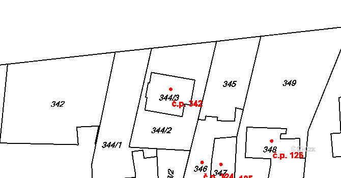 Malé Hoštice 342, Opava na parcele st. 344/3 v KÚ Malé Hoštice, Katastrální mapa