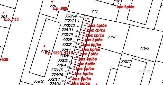 Benešov 45342202 na parcele st. 778/9 v KÚ Benešov u Prahy, Katastrální mapa