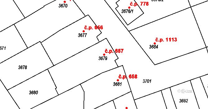 Vlčnov 657 na parcele st. 3679 v KÚ Vlčnov, Katastrální mapa