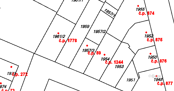 Kunovice 59 na parcele st. 1957/3 v KÚ Kunovice u Uherského Hradiště, Katastrální mapa