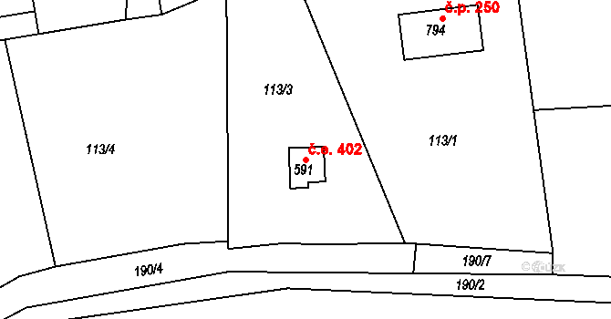 Mrač 49844202 na parcele st. 591 v KÚ Mrač, Katastrální mapa