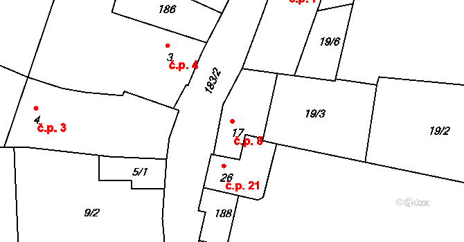 Milá 8, Bečov na parcele st. 17 v KÚ Milá, Katastrální mapa