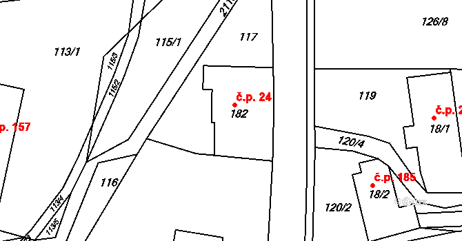 Lukavice 24 na parcele st. 182 v KÚ Lukavice v Čechách, Katastrální mapa