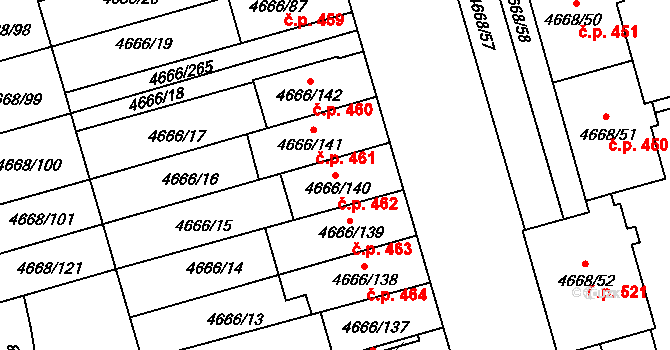 Pražské Předměstí 462, Vysoké Mýto na parcele st. 4666/140 v KÚ Vysoké Mýto, Katastrální mapa