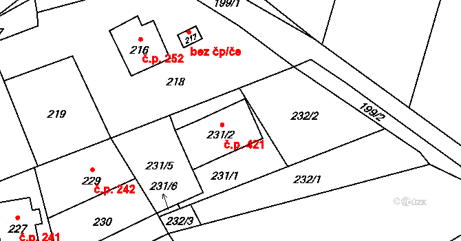 Bukovice 421, Jeseník na parcele st. 231/2 v KÚ Bukovice u Jeseníka, Katastrální mapa