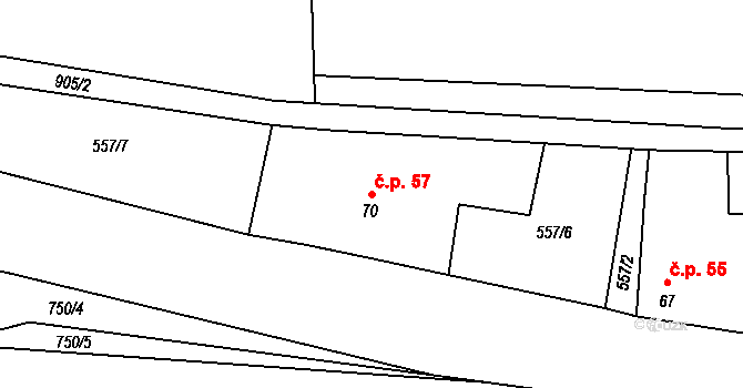 Plchov 57 na parcele st. 70 v KÚ Plchov, Katastrální mapa