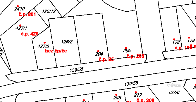 Lobeček 85, Kralupy nad Vltavou na parcele st. 204 v KÚ Lobeček, Katastrální mapa