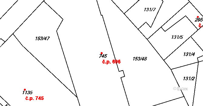 Lobeček 696, Kralupy nad Vltavou na parcele st. 745 v KÚ Lobeček, Katastrální mapa