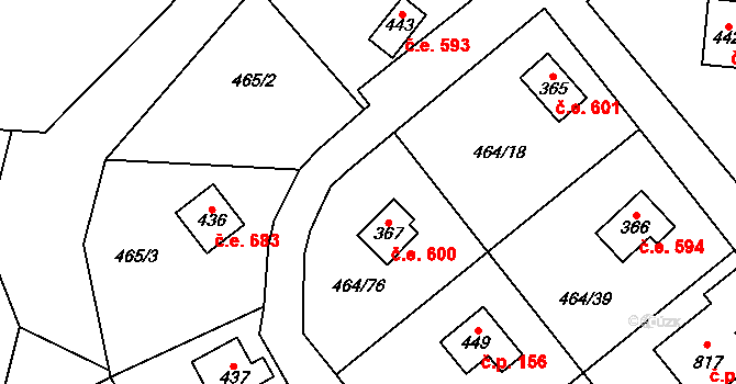 Třebotov 600 na parcele st. 367 v KÚ Třebotov, Katastrální mapa