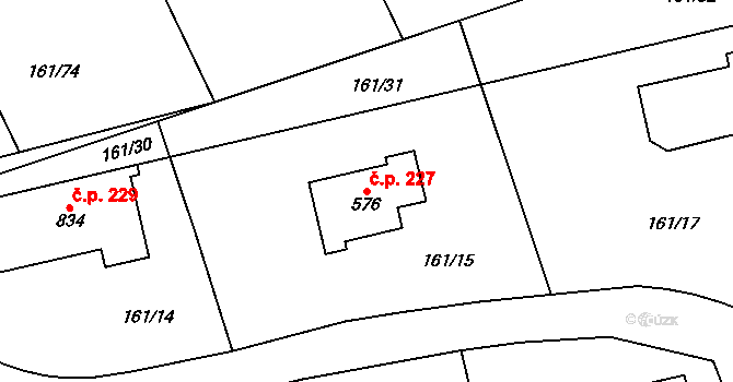 Psáry 227 na parcele st. 576 v KÚ Psáry, Katastrální mapa