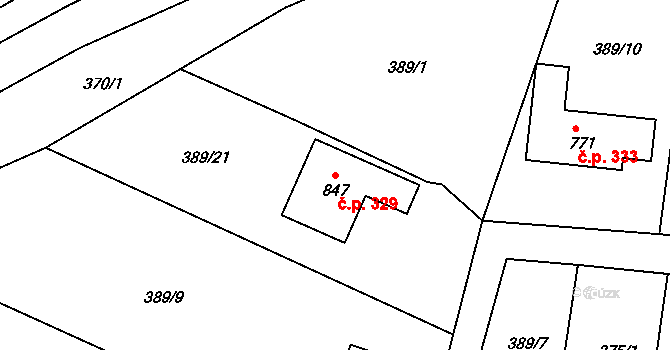 Plesná 329 na parcele st. 847 v KÚ Plesná, Katastrální mapa