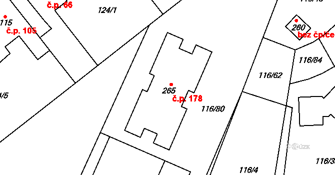 Škrovád 178, Slatiňany na parcele st. 265 v KÚ Škrovád, Katastrální mapa