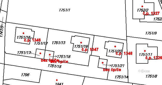 Liberec XIV-Ruprechtice 1347, Liberec na parcele st. 1751/19 v KÚ Ruprechtice, Katastrální mapa