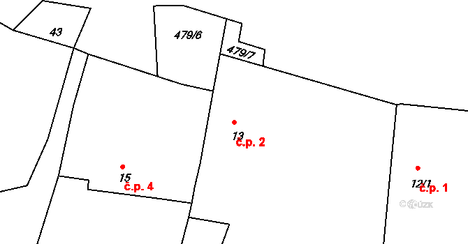 Třebanice 2, Lhenice na parcele st. 13 v KÚ Třebanice, Katastrální mapa