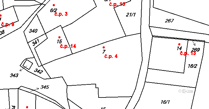 Mojkov 4, Vlachovo Březí na parcele st. 7 v KÚ Mojkov, Katastrální mapa