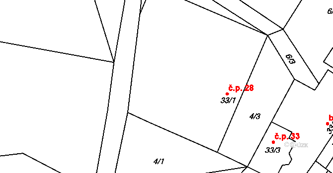 Petrovice 28, Humpolec na parcele st. 33/1 v KÚ Petrovice u Humpolce, Katastrální mapa