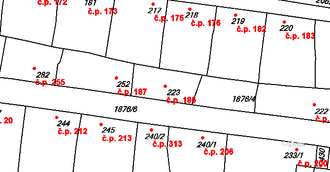 Merklín 186 na parcele st. 223 v KÚ Merklín u Přeštic, Katastrální mapa