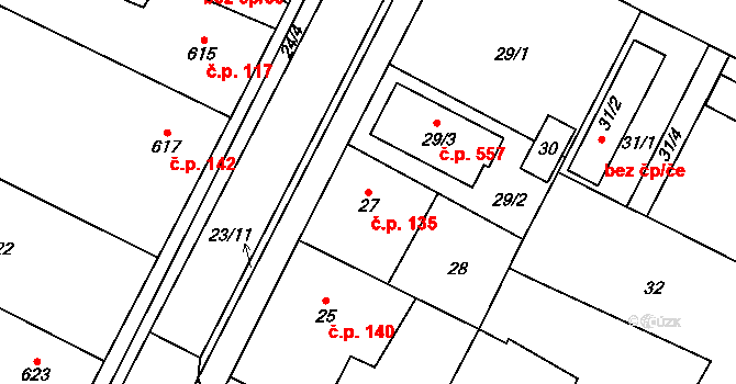 Senec 135, Zruč-Senec na parcele st. 27 v KÚ Senec u Plzně, Katastrální mapa
