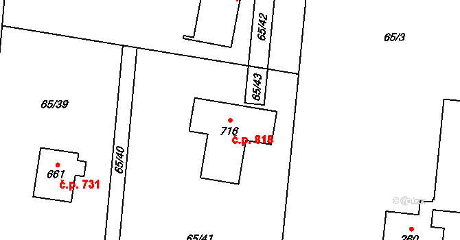 Prostřední Bludovice 818, Horní Bludovice na parcele st. 716 v KÚ Prostřední Bludovice, Katastrální mapa