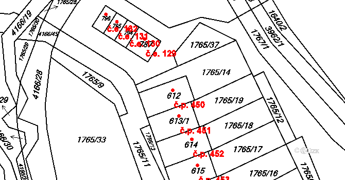Libouchec 450 na parcele st. 612 v KÚ Libouchec, Katastrální mapa