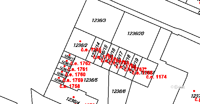 Děčín IV-Podmokly 1764, Děčín na parcele st. 1236/15 v KÚ Podmokly, Katastrální mapa