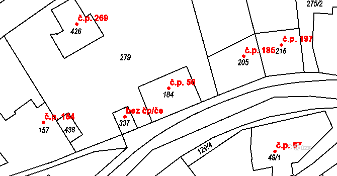 Horní Kostelec 56, Červený Kostelec na parcele st. 184 v KÚ Horní Kostelec, Katastrální mapa