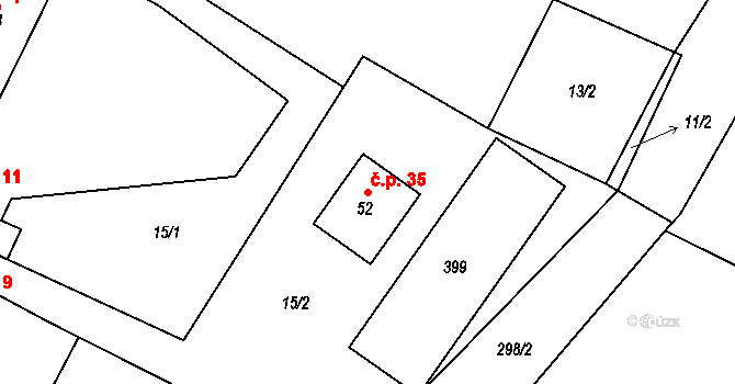 Trnová 35, Katusice na parcele st. 52 v KÚ Trnová u Katusic, Katastrální mapa